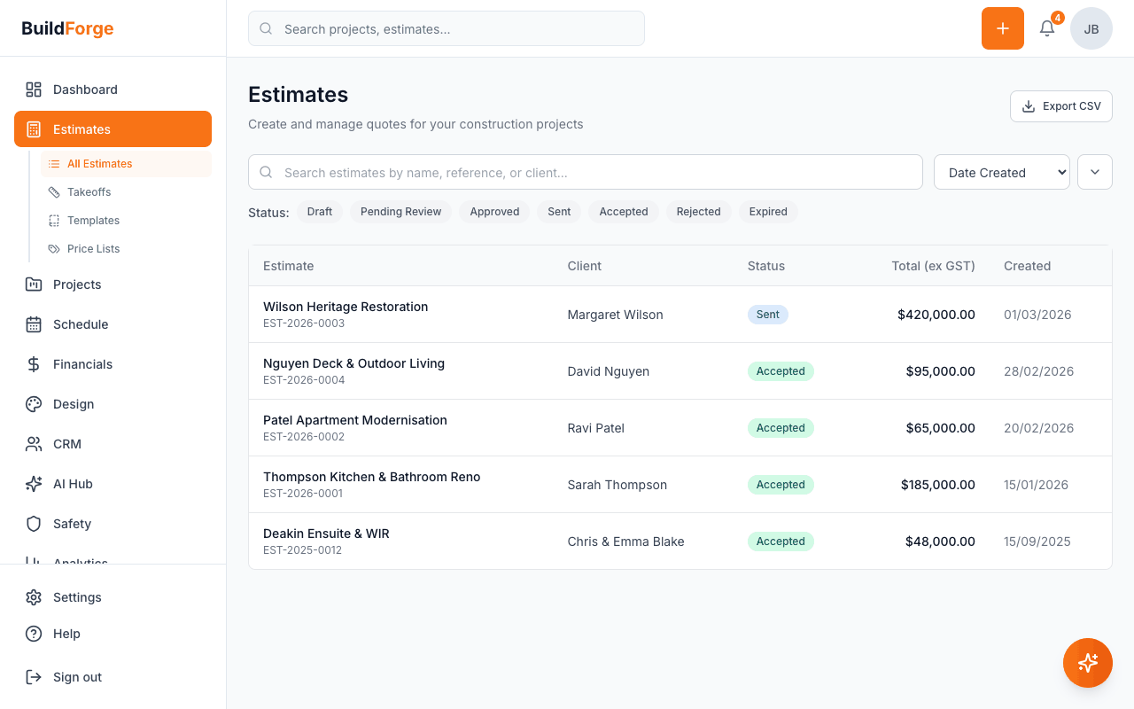 AI-Powered Estimating — BuildForge demo